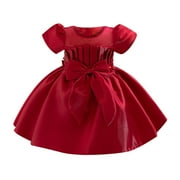 LUOGENLI Dress for Girls Girl Bowknot Tutu Dress for Kids Baby Wedding Bridesmaid Birthday Party Pageant Baptism Dresses Girls Easter Dresses Girls Easter Dress 10-12 Casual Red 6-12 Months